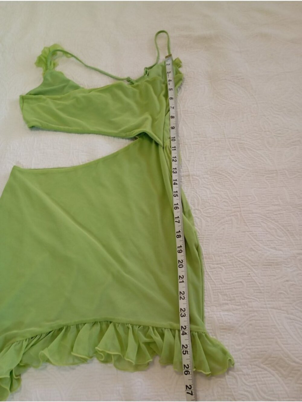 Oh Polly Cutout Dress Ruffled Asymmetric Mini Size US 6 UK 10 Green - Picture 13 of 15